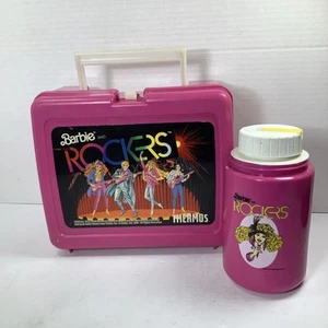 Vintage Barbie e i Rockers Lunch Box Thermos Rosa Plastica 1987 Lunchbox - Foto 1 di 15