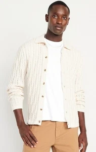 Old Navy Herren Zopfmuster Knopfleiste Strickjacke Pullover XL TALL Opa Preppy NEU - Bild 1 von 13