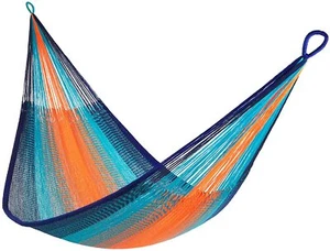 Gelbe Blatt handgewebte Hängematte ""Kilauea"" Stil blau und orange - Bild 1 von 9