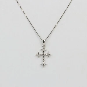 Pretty 10k White Gold, Diamond Women's Cross Pendant Necklace 18" - Picture 1 of 3