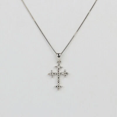 Pretty 10k White Gold, Diamond Women's Cross Pendant Necklace 18" - Image 1 of 3