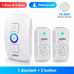 Waterproof Wireless Doorbell LED Flash Cordless Home Plug-in Door Bell 32 Chimes - Picture 1 of 31