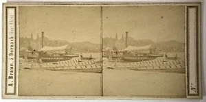 SUISSE Lucerne Lac Bateau à vapeur c1865 Photo A. Braun Stereo Vintage Albumine - Picture 1 of 2