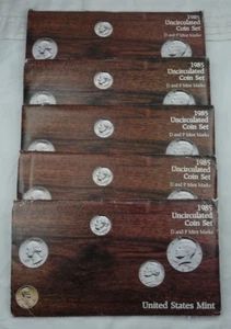 (5) 1985 P & D US Mint Uncirculated Sets 50 Coins OGP Original Envelopes BU - Picture 1 of 6
