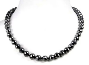 10 mm 18" Round Black Diamond Faceted Beads Necklace-Gift's Certified - Picture 1 of 3