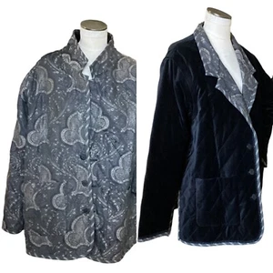 Koos Reversible Jacket Plus Sz 1X Quilted Velvet/Paisley Black Pockets 167K - Picture 1 of 10