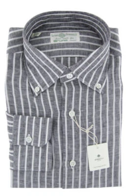 Camicia In Lino Grigio Scuro A Righe - Slim - (ZZ) - Immagine 1 di 4