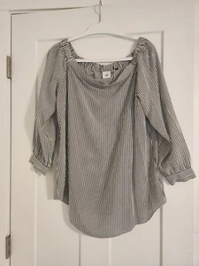 Blusa Brigitte a Rayas Hombro Descubierto CAbi 5258 Top Seda Talla Grande - Imagen 1 de 4