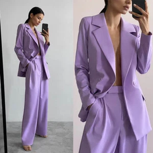 Purple Women Pants Suits Peak Lapel Business Casual Fashion Active 2 Pcs 12 14 - Picture 1 of 10