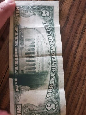 $5 bill series 1988 stained from original factory - Image 1 of 4