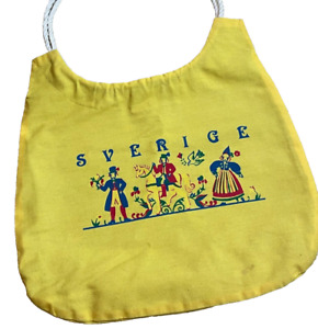 Vintage 60s 70s Sverige Sweden Swedish Print Handbag Purse Tote Bag Scandinavian