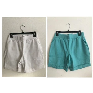 Set Of 2 CROFT & BARROW EASY PULL ON KNIT Shorts Size XXL 2XL White & Teal Blue - Picture 1 of 7