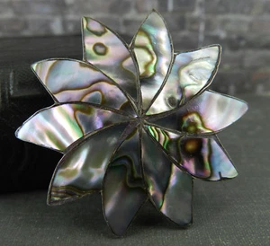 Broche Colgante Flor Abulón Multicolor Plata de Ley 925 Firmado Taxco México - Imagen 1 de 5