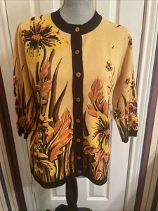 Bob Mackie Strickjacke Pullover Damen S Wearable Art Knopfleiste Blumen 3/4 Arm - Bild 1 von 11
