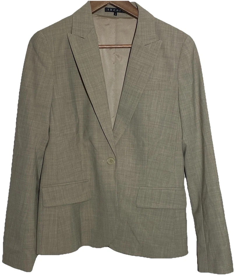 Blazer THEORY Talla 8 $345 Caqui Gabe Mezcla de Lana Traje Chaqueta Bolsillos EE. UU. Foto 1 de 4