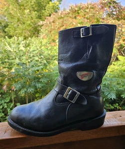 RED WING SHOES 968 Engineer Boots Size 10.5 Soft Toe Biker Buckles Black 2000's - Picture 1 of 22