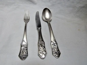 Vintage 3 pc. Silverplate Youth Set Embossed Nursery Rhymes Berndorf Austria - Picture 1 of 10