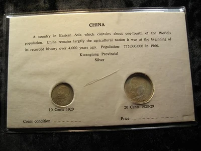 旧世界外国银币 批量 中国光通 10 & 20 美分 1929 年 孙中山 — 第 1/4 张图片