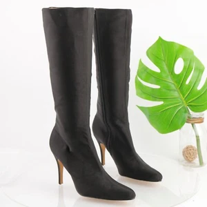 Moda Spana Women's Boot Size 10 Stiletto Heel Pointed Black Satin Y2K Chic - Picture 1 of 12