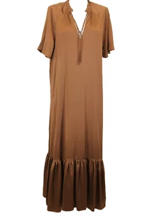 Nordstrom Women's Maxi Silk Dress Size M Color Brown Short Sleeve New - Picture 1 of 6