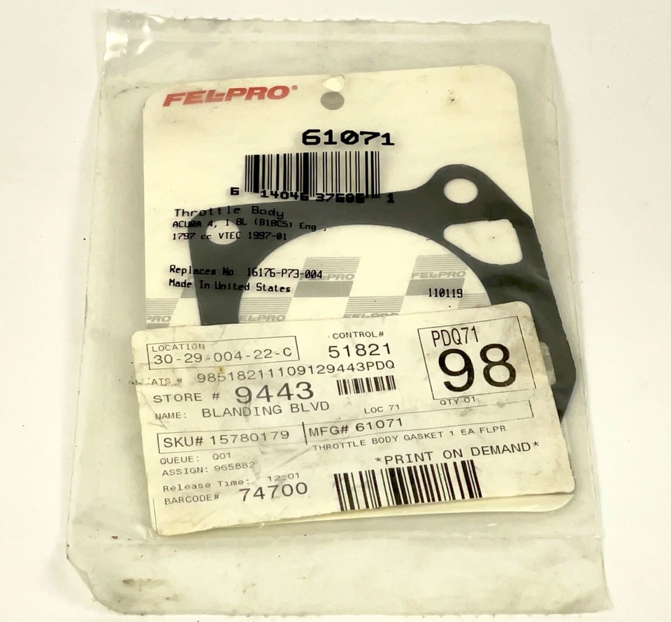 FEL-PRO 61071 节气门车身安装垫片 97-01 Acura Integra 1.8L-L4 Z070 — 第 1/1 张图片