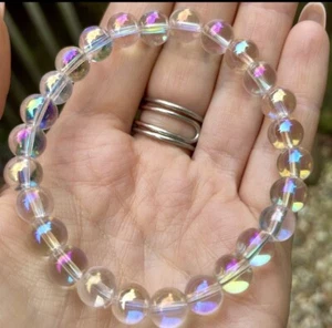 Angel Aura quartz bead bracelet crystal Healing Gift For Her - Picture 1 of 4