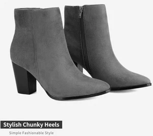 DREAM PAIRS Women's Ankle Boots Chunky Block Heel Booties,Size 5.5,Grey/Suede,An - Picture 1 of 4