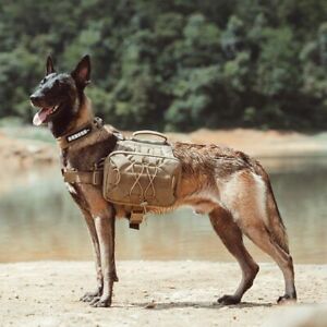Tactical Dog Harness Training Molle Dogs Backpack Side Pockets K9 Travel Hiking