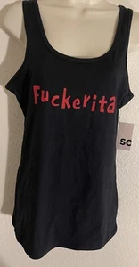 NWT SO Tank Top Black Red F*ckerita Spell Out Favorite Scoop Neck Kohls L - Picture 1 of 6