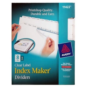 Avery Index Maker 5 Set 8-Tab White Dividers with Clear Label Strip (11422) - Picture 1 of 2