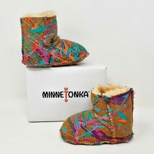 Minnetonka baby toddler Shearling Splatter Paint custom booties boots sz 3 NEW