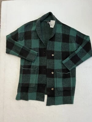 H&M HM Plaid Cardigan Sweater Size XL Green Long French Cape Grunge Kurt Cobain - Image 1 of 4