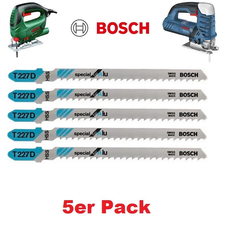 BOSCH 5er Pack Stichsägeblatt 100mm T 227 D feiner Kurvenschnitt für Aluminium - Bild 1 von 1