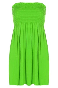 Womens Strapless Mini Smoken Sheering Boob Tube Bandeau Top Shirred Summer Dress - Picture 1 of 128