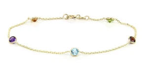 14K Yellow Gold Anklet Bracelet With Round Shaped Gemstones 10 Inches - Picture 1 of 1