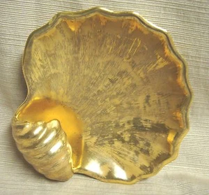 Vintage STRANGL GRANADA GOLD Art Pottery SEASHELL CANDY DISH #4018 - Picture 1 of 9