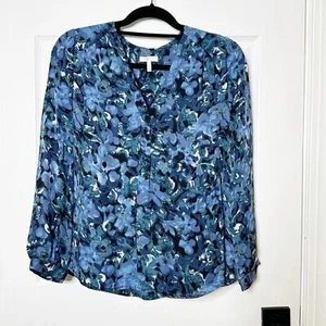 JOIE Anthia 100% Silk Blue Watercolor Floral Print Blouse Size XS Relaxed fit - Picture 1 of 4