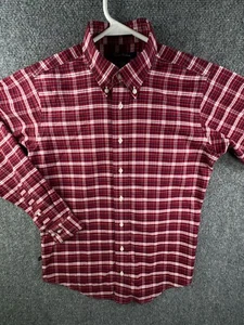 Camicia Brooks Brothers in pile rosso con bottoni ragazzo grande cotone non ferro rosso a quadri - Foto 1 di 12