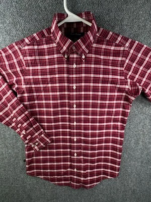 Camisa Brooks Brothers roja polar abotonada niños grande algodón sin hierro rojo a cuadros Foto 1 de 4