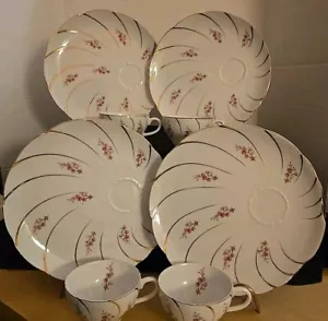 Vtg Yamaka Japan China 4 Luncheon Plates & Cups YAM43 Pink Flowers *PLEASE READ* - Picture 1 of 12