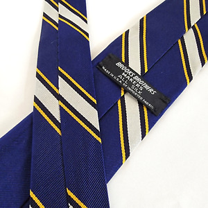 Vintage BROOKS BROTHERS Tie Blue White Yellow Striped Woven Repp Silk Necktie