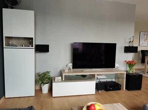 Wohnwand TV Möbel Vitrine Sanremo hell Front weiß Flamme Möbel Fürth - Bild 1 von 5