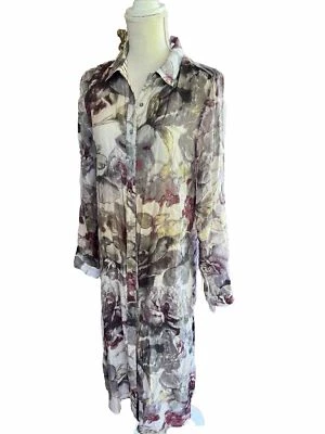 Mystree Maxi Button Down Top Tunic Floral Size Small Colorful Side Slit - Image 1 of 4