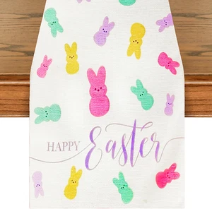 Happy Bunny Easter Table Runner Easter Spring Decorations for Table Indoor Home  - Picture 1 of 12