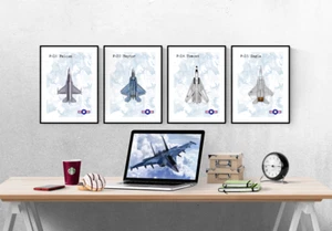 Air Force Fighter Jet 4er Set Drucke Bilder Wandkunst Poster - Bild 1 von 5