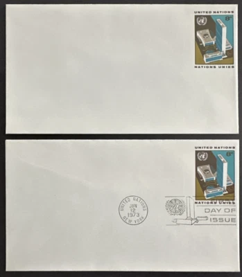 United Nations UN NY 1973 Sc# U5 Lot of 2 Covers  Unused & FDC HQ Building - Image 1 of 2