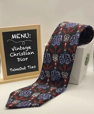 Corbatas para llevar - Vintage CHRISTIAN DIOR, seda floral negra, 58x4", Stk#008SGF Foto 1 de 4