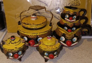 6 Stück 50er Jahre Themse Redware Keramik schwarzes Clowngesicht - Bild 1 von 8
