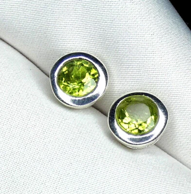 Ohrstecker echt 925 Silber 8,5 mm Durchmesser fac. Peridot - Olivin NEU - Bild 1 von 4