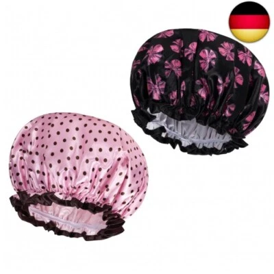 Satin Duschhaube, 2 Stück Wasserdichte Elastische Shower Cap, Wiederverwendbare - Bild 1 von 4